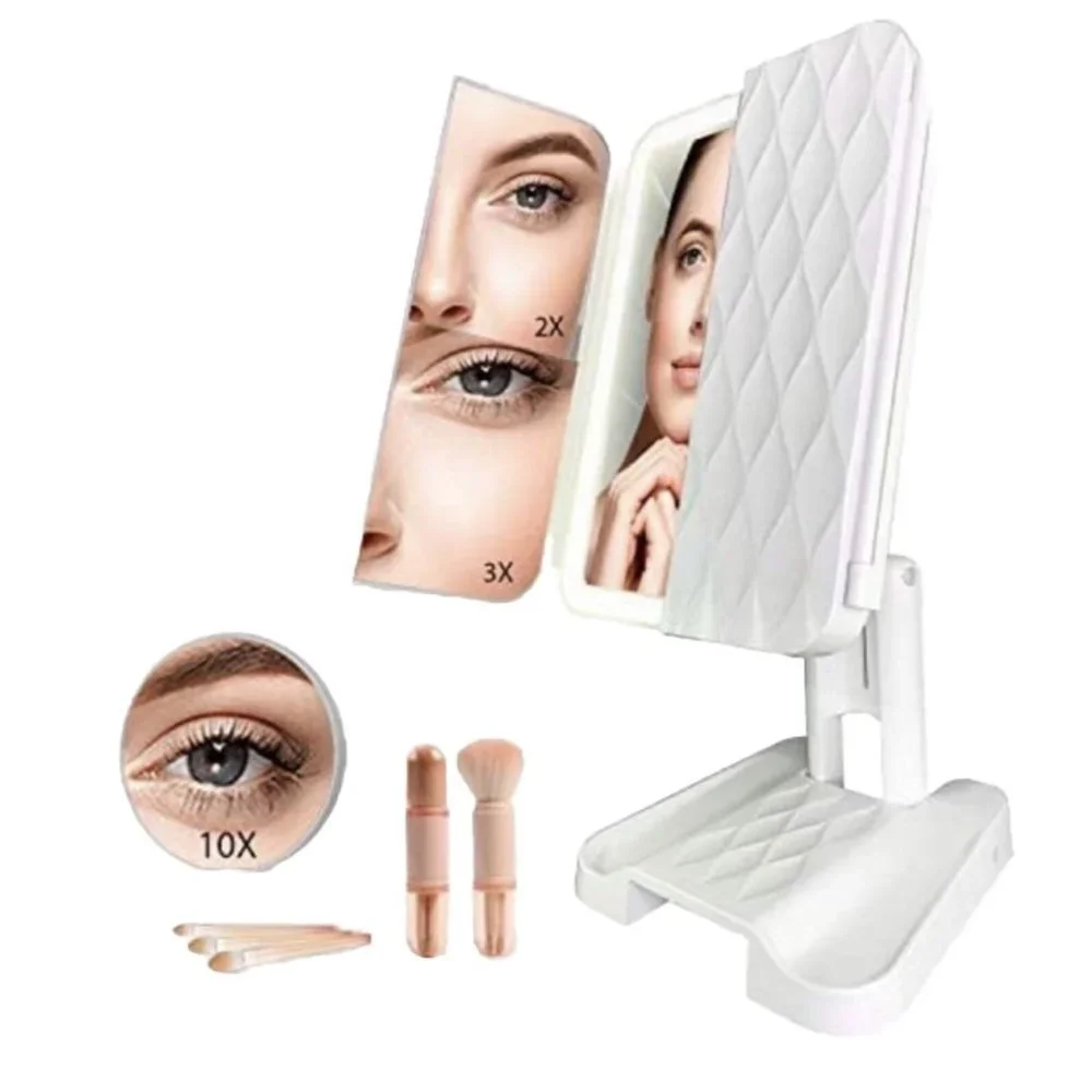 Lighted Makeup Mirror Trifold 3 Color Lighting Modes Portable Travel Phabmax